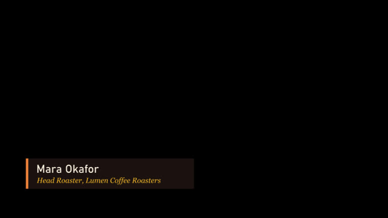 Lower third: Mara Okafor, Head Roaster