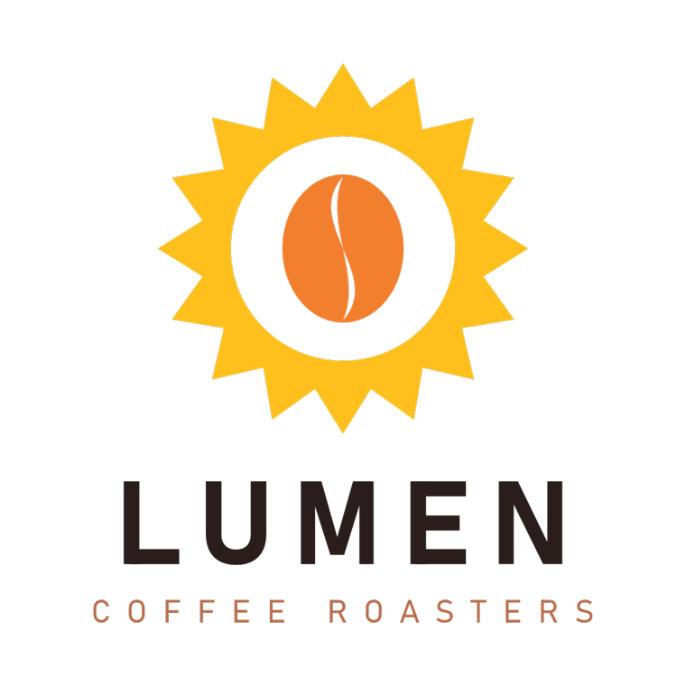 Lumen logo: sun ring with coffee bean, LUMEN wordmark