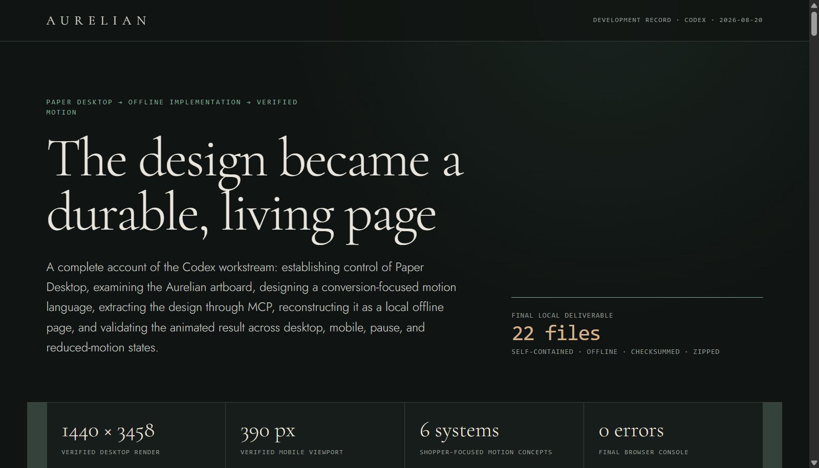 Development journey, Codex workstream