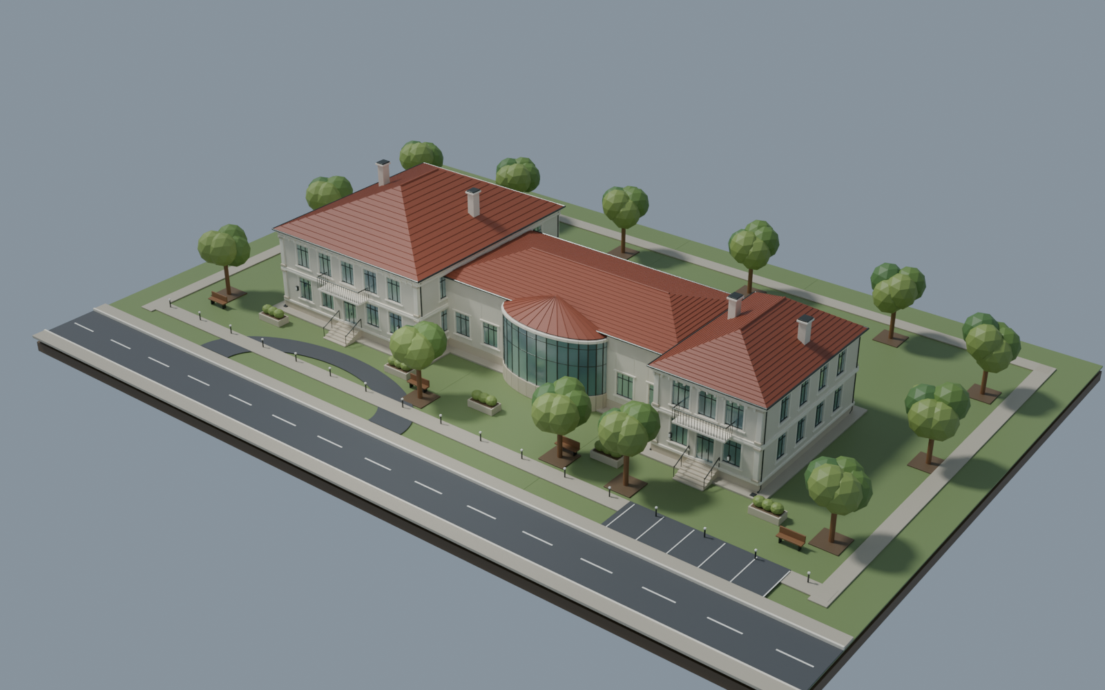 Aerial view of landscaped villa