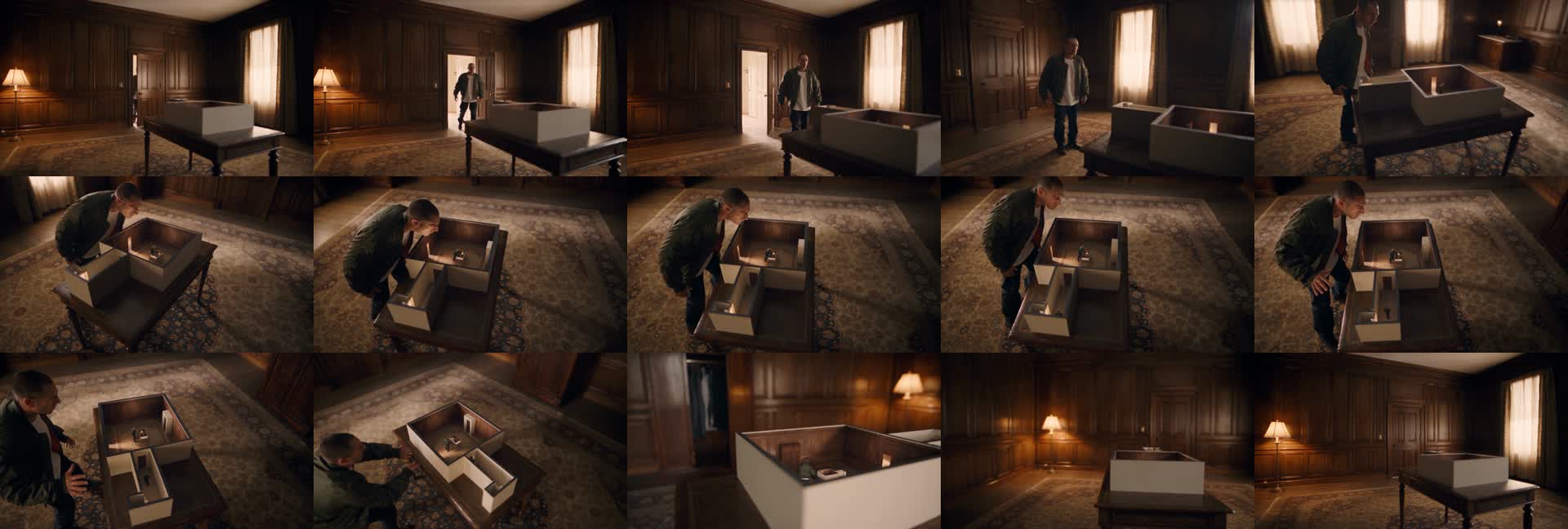 Storyboard of recursive walnut room