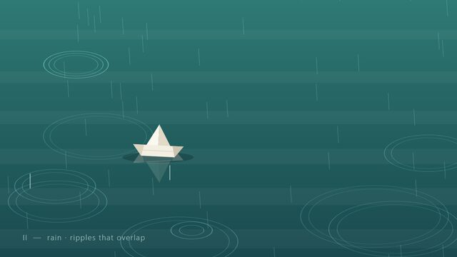 Small Weather: a paper boat on water with rain ripples