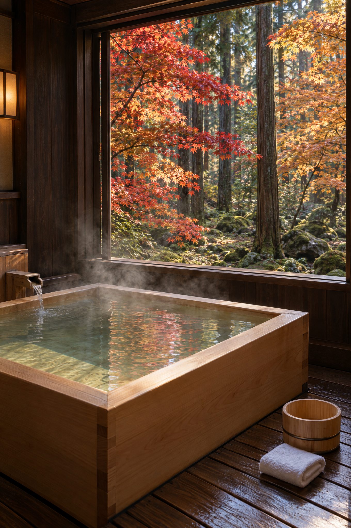 Cedar bath facing the maples