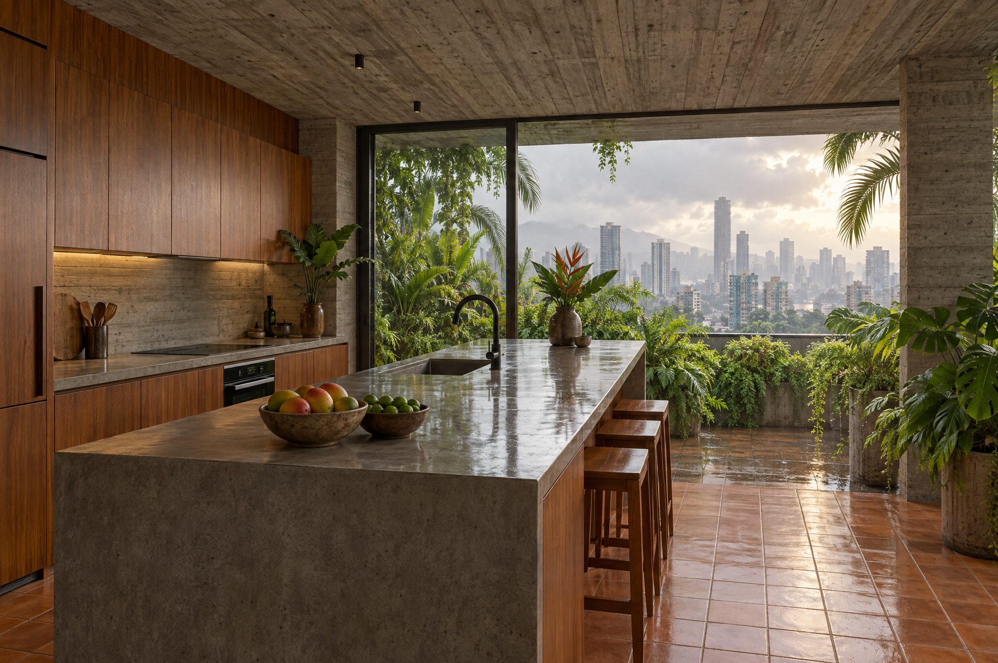 Kitchen with a concrete island