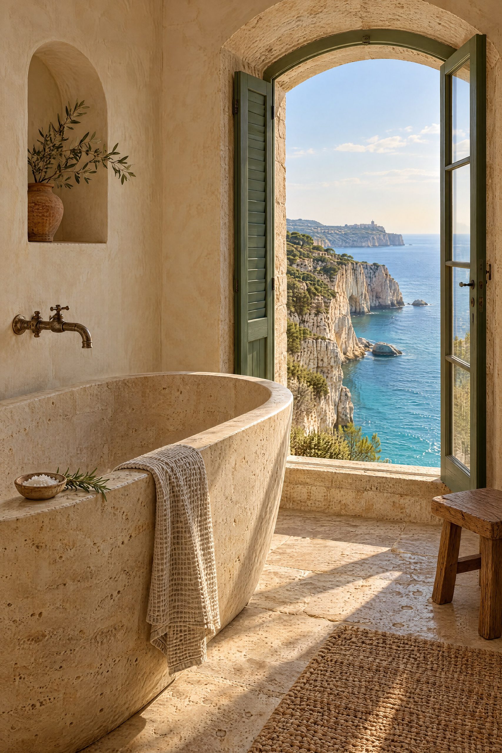 Stone bath facing the sea